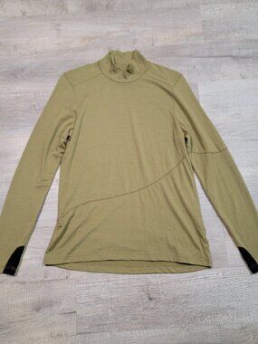 IBEX Womens Zque Certified Merino Wool Base Layer Size Large Green Mock Neck